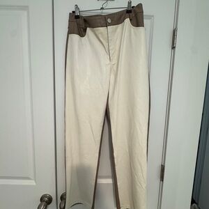 Fabrik Stylish Cream and Brown Leather Pants